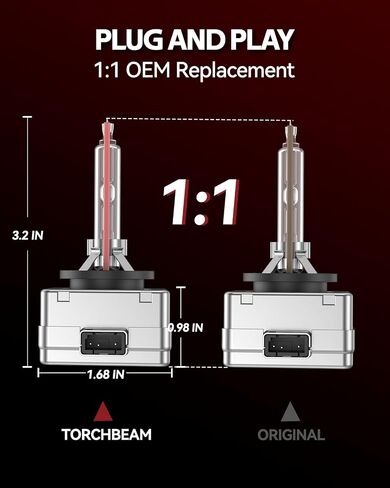 مصابيح Torchbeam D3S HID، لمبة زينون 8000K 35 وات HID مع قاعدة دعامات معدنية، تصميم مقاوم للماء، التوصيل والتشغيل، حزمة من 2 in Saudi Arabia