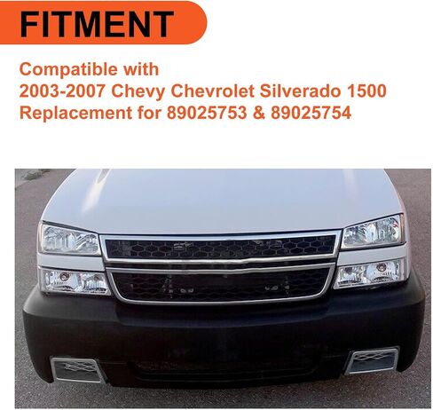 Ecotric الأمامي الأمامي من الفرجار هواء الهواء تنفيس تنفيس تقليم متوافق مع 2003-2007 Chevy Chevrolet Silverado 1500 Pair Silver Air Duck Promise for 89025753 & 89025754 SS SS in Kuwait