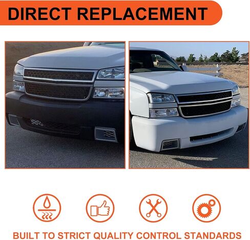 Ecotric الأمامي الأمامي من الفرجار هواء الهواء تنفيس تنفيس تقليم متوافق مع 2003-2007 Chevy Chevrolet Silverado 1500 Pair Silver Air Duck Promise for 89025753 & 89025754 SS SS in Kuwait