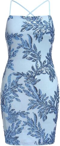 ODIZLI Women's Spaghetti Straps Sparkly Sequins Bodycon Mini Dance Homecoming Dress Party Nightclub in Saudi Arabia