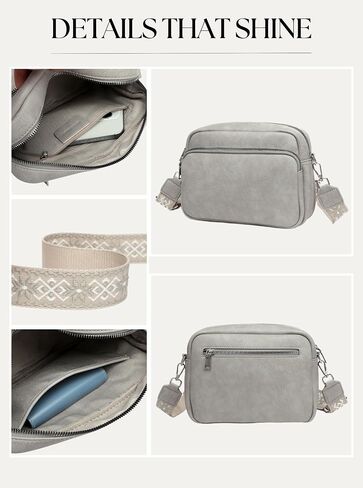 Crossbody Bags for Women, Small Cross Body Purse Vegan Leather Triple Zip Shoulder Handbag with Adjustable Wide Strap in Saudi Arabia
