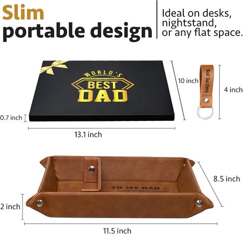 Best Dad Ever Gifts for Dad from Daughter Son – PU Leather Valet Tray and Keychain Set,Intimate Birthday Christmas Dad Gifts for Men,Husband or New Dad(Brown) in Saudi Arabia