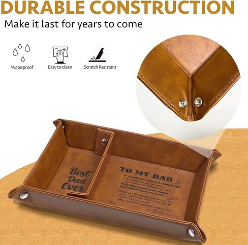 Best Dad Ever Gifts for Dad from Daughter Son – PU Leather Valet Tray and Keychain Set,Intimate Birthday Christmas Dad Gifts for Men,Husband or New Dad(Brown) in Saudi Arabia