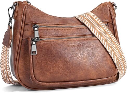 Crossbody Bags for Women Leather Purse Trendy Multi Pocket Shoulder Handbags with Adjustable Guitar Strap in Kuwait