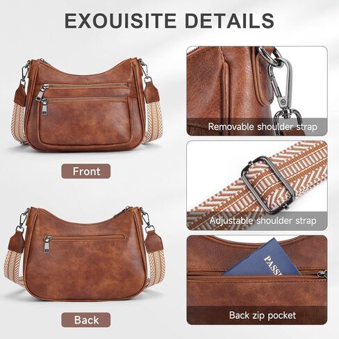 Crossbody Bags for Women Leather Purse Trendy Multi Pocket Shoulder Handbags with Adjustable Guitar Strap in Kuwait