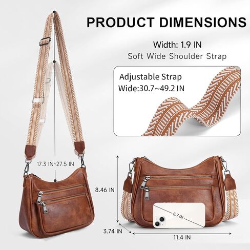 Crossbody Bags for Women Leather Purse Trendy Multi Pocket Shoulder Handbags with Adjustable Guitar Strap in Kuwait