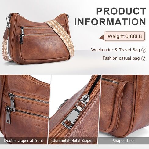 Crossbody Bags for Women Leather Purse Trendy Multi Pocket Shoulder Handbags with Adjustable Guitar Strap in Kuwait