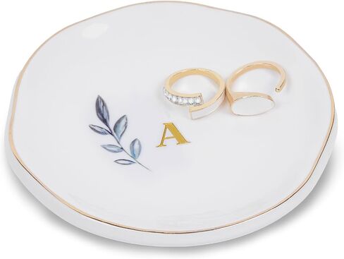 Personalized Ceramic Ring Dish, Initial Jewelry Tray for Rings, Earrings, Necklaces & Bracelets, Gift for Engagements, Birthdays, Holidays, Mom, Sister, Bridesmaid, Bride-to-Be, 4" Ring Plate in Saudi Arabia