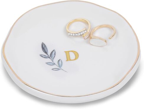 Personalized Ceramic Ring Dish, Initial Jewelry Tray for Rings, Earrings, Necklaces & Bracelets, Gift for Engagements, Birthdays, Holidays, Mom, Sister, Bridesmaid, Bride-to-Be, 4" Ring Plate in Saudi Arabia