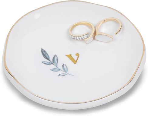 Personalized Ceramic Ring Dish, Initial Jewelry Tray for Rings, Earrings, Necklaces & Bracelets, Gift for Engagements, Birthdays, Holidays, Mom, Sister, Bridesmaid, Bride-to-Be, 4" Ring Plate in Saudi Arabia