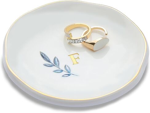 Personalized Ceramic Ring Dish, Initial Jewelry Tray for Rings, Earrings, Necklaces & Bracelets, Gift for Engagements, Birthdays, Holidays, Mom, Sister, Bridesmaid, Bride-to-Be, 4" Ring Plate in Saudi Arabia