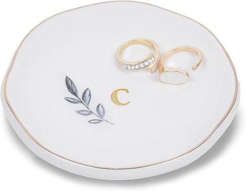Personalized Ceramic Ring Dish, Initial Jewelry Tray for Rings, Earrings, Necklaces & Bracelets, Gift for Engagements, Birthdays, Holidays, Mom, Sister, Bridesmaid, Bride-to-Be, 4" Ring Plate in Saudi Arabia