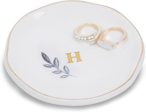Personalized Ceramic Ring Dish, Initial Jewelry Tray for Rings, Earrings, Necklaces & Bracelets, Gift for Engagements, Birthdays, Holidays, Mom, Sister, Bridesmaid, Bride-to-Be, 4" Ring Plate in Saudi Arabia