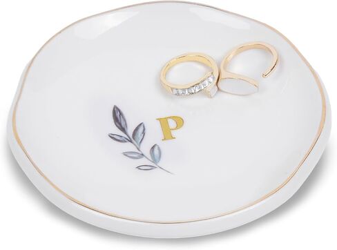 Personalized Ceramic Ring Dish, Initial Jewelry Tray for Rings, Earrings, Necklaces & Bracelets, Gift for Engagements, Birthdays, Holidays, Mom, Sister, Bridesmaid, Bride-to-Be, 4" Ring Plate in Saudi Arabia