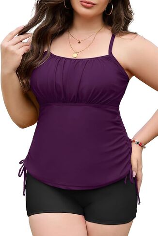 Zando Womens Plus Size Tankini Swimsuits بدلة السباحة للسباحة للنساء للسيطرة على البطن أعلى ملابس السباحة مع السراويل القصيرة 2025 in Kuwait