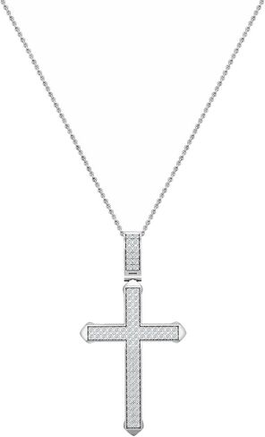 Dazzlingrock Collection 0.25 Carat (ctw) Round Diamond Classic Faith Charm Cross Unisex Pendant with 18 inch Chain in 925 Sterling Silver in Saudi Arabia