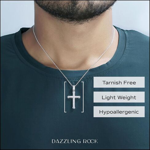 Dazzlingrock Collection 0.25 Carat (ctw) Round Diamond Classic Faith Charm Cross Unisex Pendant with 18 inch Chain in 925 Sterling Silver in Saudi Arabia
