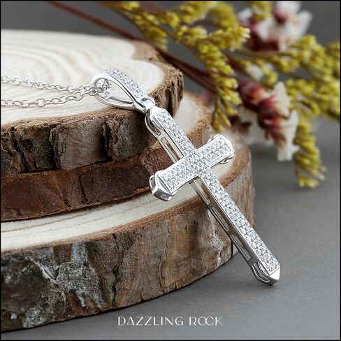 Dazzlingrock Collection 0.25 Carat (ctw) Round Diamond Classic Faith Charm Cross Unisex Pendant with 18 inch Chain in 925 Sterling Silver in Saudi Arabia