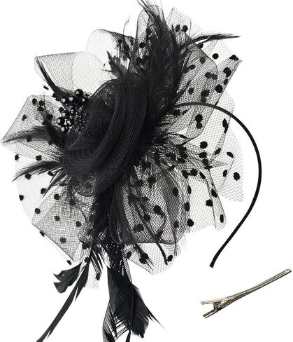 Kentucky Fascinators Hats for Women, Tea Party Headwear Mesh Flower Feather Headband & Hair Clip for Cocktail in Kuwait