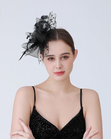 Kentucky Fascinators Hats for Women, Tea Party Headwear Mesh Flower Feather Headband & Hair Clip for Cocktail in Kuwait