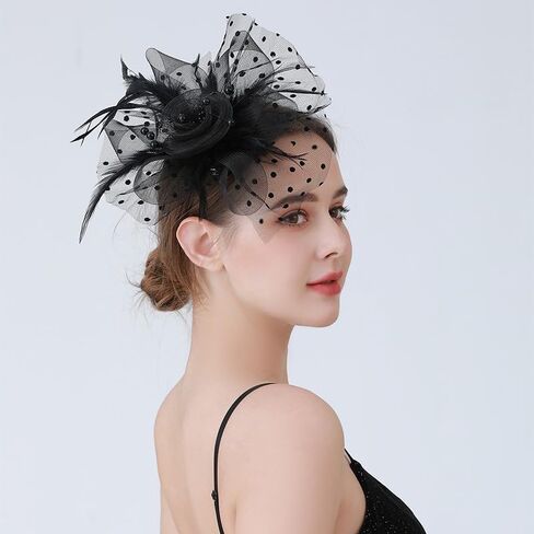 Kentucky Fascinators Hats for Women, Tea Party Headwear Mesh Flower Feather Headband & Hair Clip for Cocktail in Kuwait