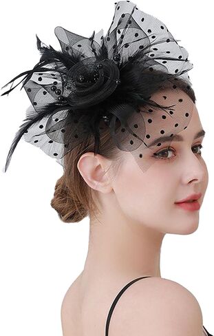 Kentucky Fascinators Hats for Women, Tea Party Headwear Mesh Flower Feather Headband & Hair Clip for Cocktail in Kuwait