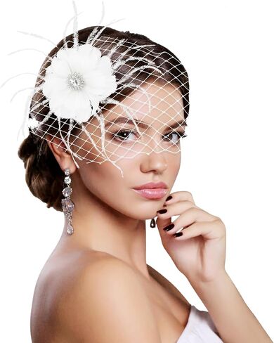 inSowni 1920s Flapper Accessories Black Feather Veil Fascinator with Hair Clip Tea Party Headpieces for Women Girls in Saudi Arabia