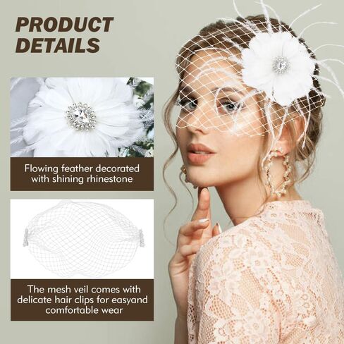 inSowni 1920s Flapper Accessories Black Feather Veil Fascinator with Hair Clip Tea Party Headpieces for Women Girls in Saudi Arabia