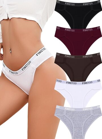 Finetoo Womens Womens Intear Cotton Cotton Cheeky Sexy Sexy Weistband Ladies Bikini 5 Pack in Kuwait