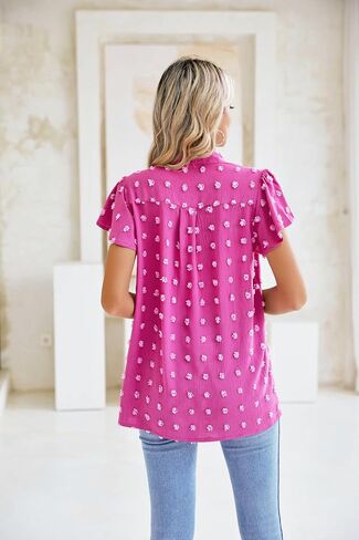 MIRALUNA Womens Tops Dressy Casual Blouses Summer Chiffon Tops Short Sleeve Blouses V Neck Dressy Swiss Dot Tops for Women in Saudi Arabia