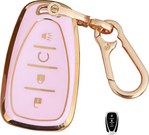 Pink for Chevy Key Fob Cover with Keychain Fits for Chevrolet Equinox Malibu Spark Cruze Traverse Blazer Smart Key (4-Button-B) in Saudi Arabia