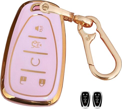 Pink for Chevy Key Fob Cover with Keychain Fits for Chevrolet Equinox Malibu Spark Cruze Traverse Blazer Smart Key (4-Button-B) in Saudi Arabia