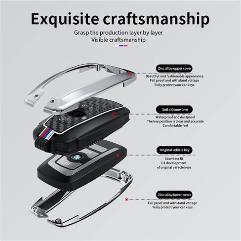 Key Fob Cover Case, Keychain, Metal Shell Cover Compatible for BMW 1 3 4 5 6 7 Series X3 X4 M5 M6 GT3 GT5 (Gunmetal-Carbon Fiber) in Kuwait