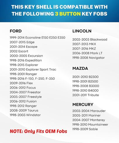Upgraded Key Fob Case for Ford - 3 & 4 Button Smart Key Cover - Durable Protection - Anti-Slip Grip - Easy Installation - Compatible for Ford F-Series, Explorer, Edge & More (Black Fob, 3 Button) in Kuwait