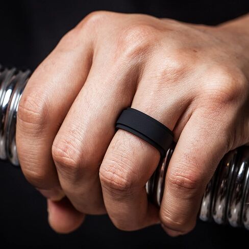 ThunderFit Silicone Wedding Rings for Men, 2 Layers Step Edge 10mm Wide 2.3mm Thick - 1/4/7 Variety Multipack in Saudi Arabia