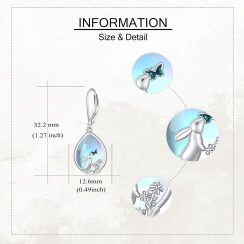 Mermaid/Bunny/Swan/Peacock Moonstone Earrings 925 Sterling Silver Teardrop Dangle Hypoallergenic Leverback Earring for Women Mother Friends in Saudi Arabia