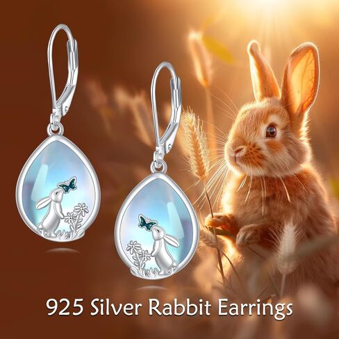 Mermaid/Bunny/Swan/Peacock Moonstone Earrings 925 Sterling Silver Teardrop Dangle Hypoallergenic Leverback Earring for Women Mother Friends in Saudi Arabia