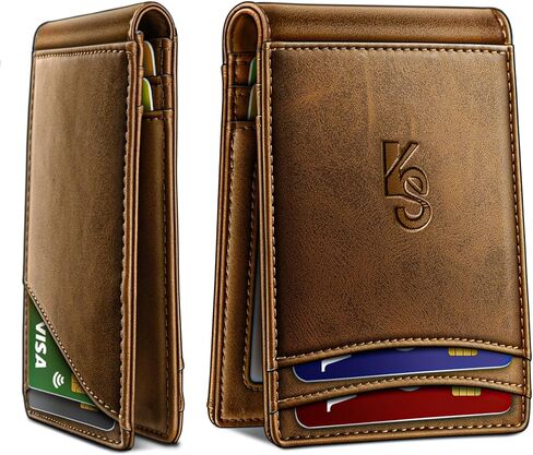 KEMISANT Men Wallet, Leather Wallet Slim Front Pocket Card Holder Money Clip 11Cards-Magnetic Closure in Kuwait