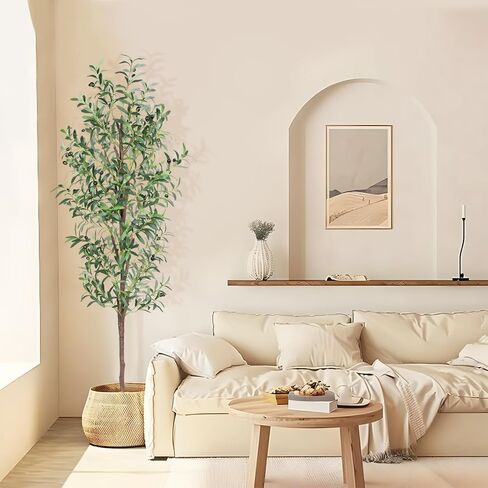 7FT Artificial Olive Tree, Tall Faux Olive Trees 84in Outdoor Fake Potted Silk Plant with Trunk and Realistic 1048 Leaves and 40 Fruits for Modern Office Home Decor Indoor 2Pack in Kuwait