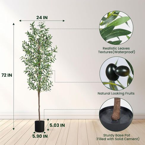 7FT Artificial Olive Tree, Tall Faux Olive Trees 84in Outdoor Fake Potted Silk Plant with Trunk and Realistic 1048 Leaves and 40 Fruits for Modern Office Home Decor Indoor 2Pack in Kuwait
