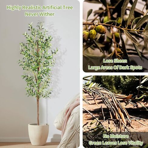 7FT Artificial Olive Tree, Tall Faux Olive Trees 84in Outdoor Fake Potted Silk Plant with Trunk and Realistic 1048 Leaves and 40 Fruits for Modern Office Home Decor Indoor 2Pack in Kuwait
