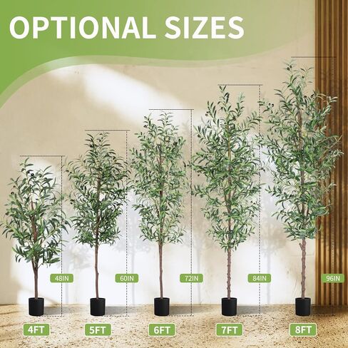 7FT Artificial Olive Tree, Tall Faux Olive Trees 84in Outdoor Fake Potted Silk Plant with Trunk and Realistic 1048 Leaves and 40 Fruits for Modern Office Home Decor Indoor 2Pack in Kuwait