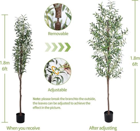 7FT Artificial Olive Tree, Tall Faux Olive Trees 84in Outdoor Fake Potted Silk Plant with Trunk and Realistic 1048 Leaves and 40 Fruits for Modern Office Home Decor Indoor 2Pack in Kuwait