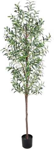 7FT Artificial Olive Tree, Tall Faux Olive Trees 84in Outdoor Fake Potted Silk Plant with Trunk and Realistic 1048 Leaves and 40 Fruits for Modern Office Home Decor Indoor 2Pack in Kuwait