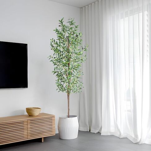 7FT Artificial Olive Tree, Tall Faux Olive Trees 84in Outdoor Fake Potted Silk Plant with Trunk and Realistic 1048 Leaves and 40 Fruits for Modern Office Home Decor Indoor 2Pack in Kuwait