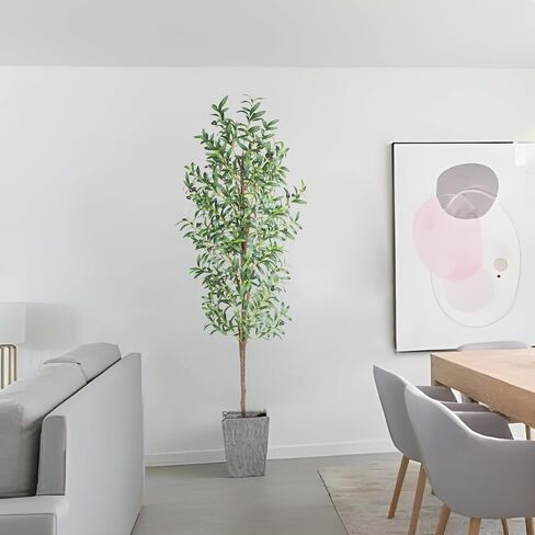 7FT Artificial Olive Tree, Tall Faux Olive Trees 84in Outdoor Fake Potted Silk Plant with Trunk and Realistic 1048 Leaves and 40 Fruits for Modern Office Home Decor Indoor 2Pack in Kuwait
