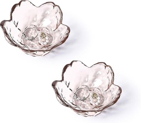 Koythin 2-Piece Glass Jewelry Tray, Mini Ring Dish for Necklace Earring Bracelet, Cute Trinket Tray for Engagement Vanity Bathroom, Crystal Floral Aesthetic Room Decor for Women Girl Mom (Light Pink) in Saudi Arabia