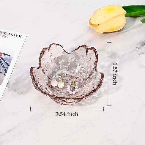 Koythin 2-Piece Glass Jewelry Tray, Mini Ring Dish for Necklace Earring Bracelet, Cute Trinket Tray for Engagement Vanity Bathroom, Crystal Floral Aesthetic Room Decor for Women Girl Mom (Light Pink) in Saudi Arabia