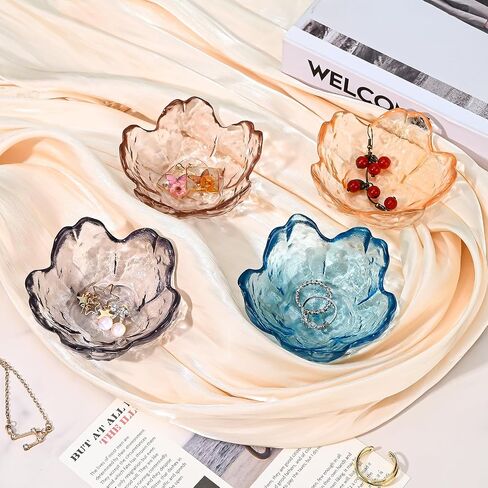 Koythin 2-Piece Glass Jewelry Tray, Mini Ring Dish for Necklace Earring Bracelet, Cute Trinket Tray for Engagement Vanity Bathroom, Crystal Floral Aesthetic Room Decor for Women Girl Mom (Light Pink) in Saudi Arabia