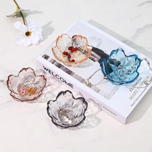 Koythin 2-Piece Glass Jewelry Tray, Mini Ring Dish for Necklace Earring Bracelet, Cute Trinket Tray for Engagement Vanity Bathroom, Crystal Floral Aesthetic Room Decor for Women Girl Mom (Light Pink) in Saudi Arabia